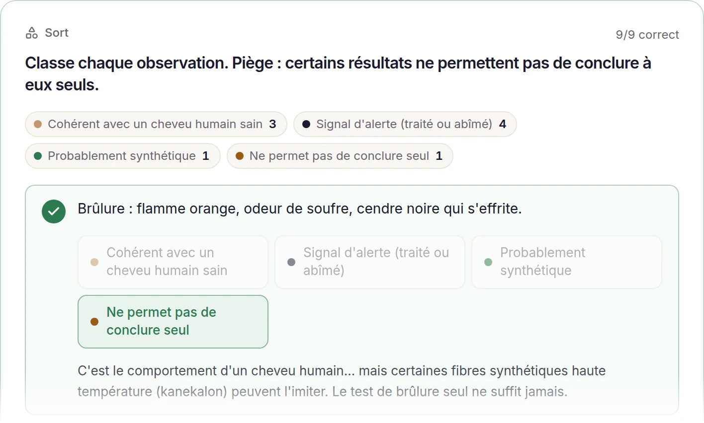 A graded exercise: classifying burn test results (content in French)